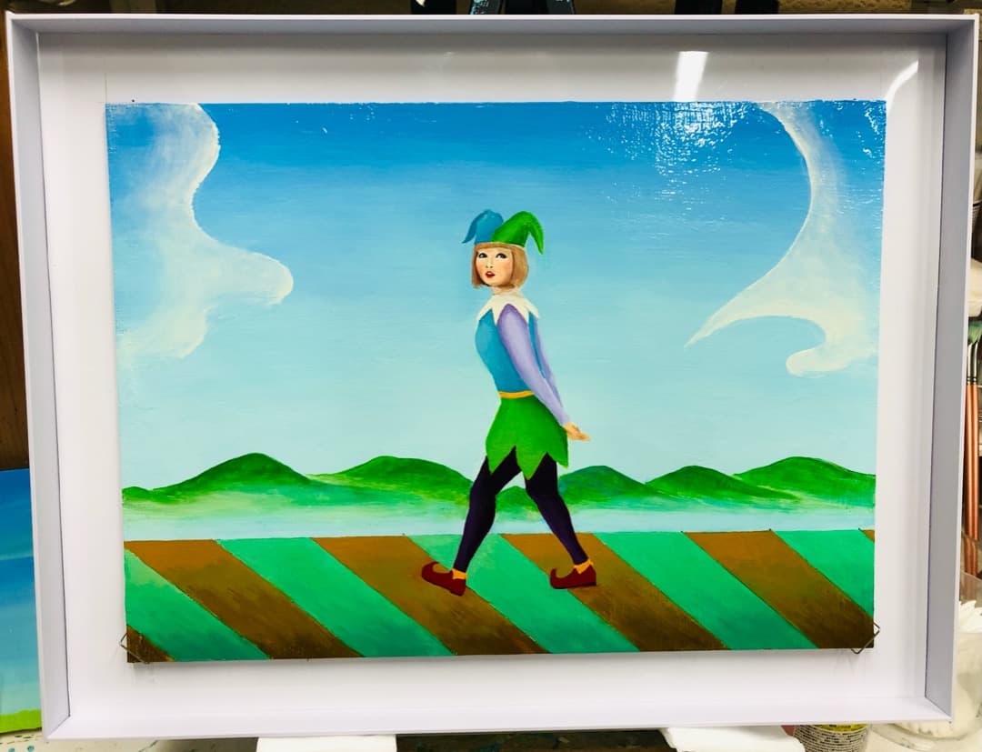 ウォーキングピエロ　アルルカン　絵画　油絵　絵　アート　インテリア　額入り