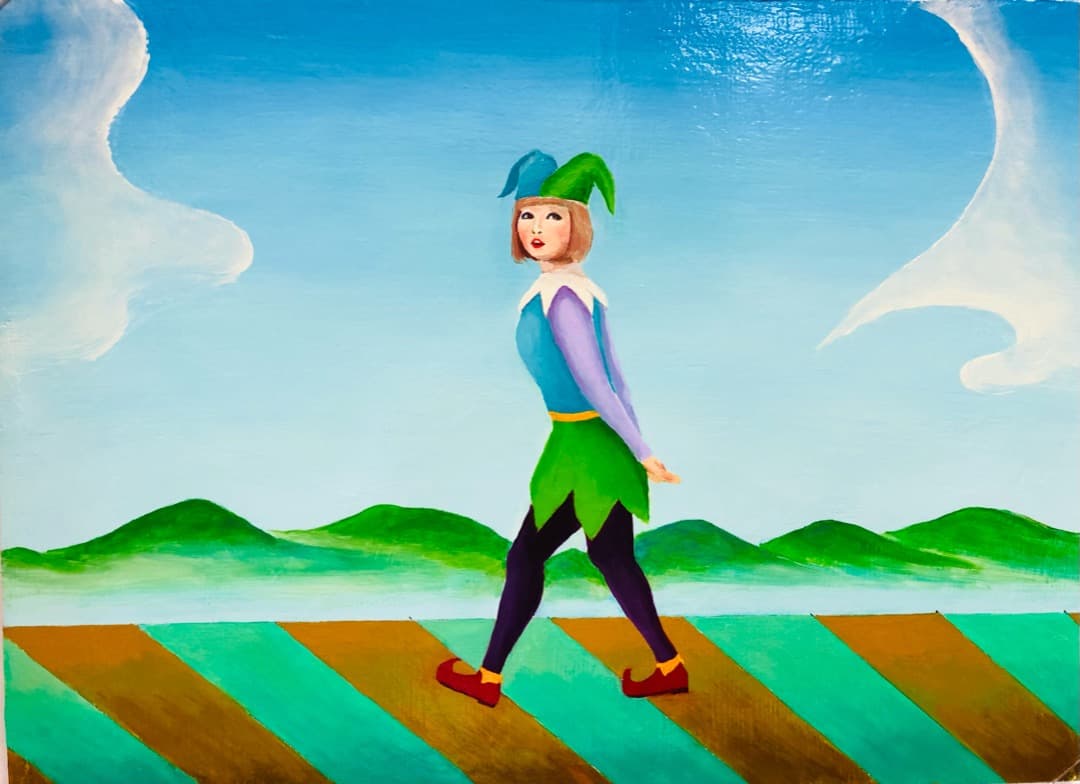 ウォーキングピエロ　アルルカン　絵画　油絵　絵　アート　インテリア　額入り