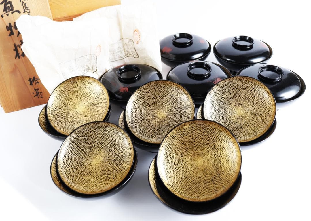 輪島塗 松葉沈金 煮物椀 十客 共箱