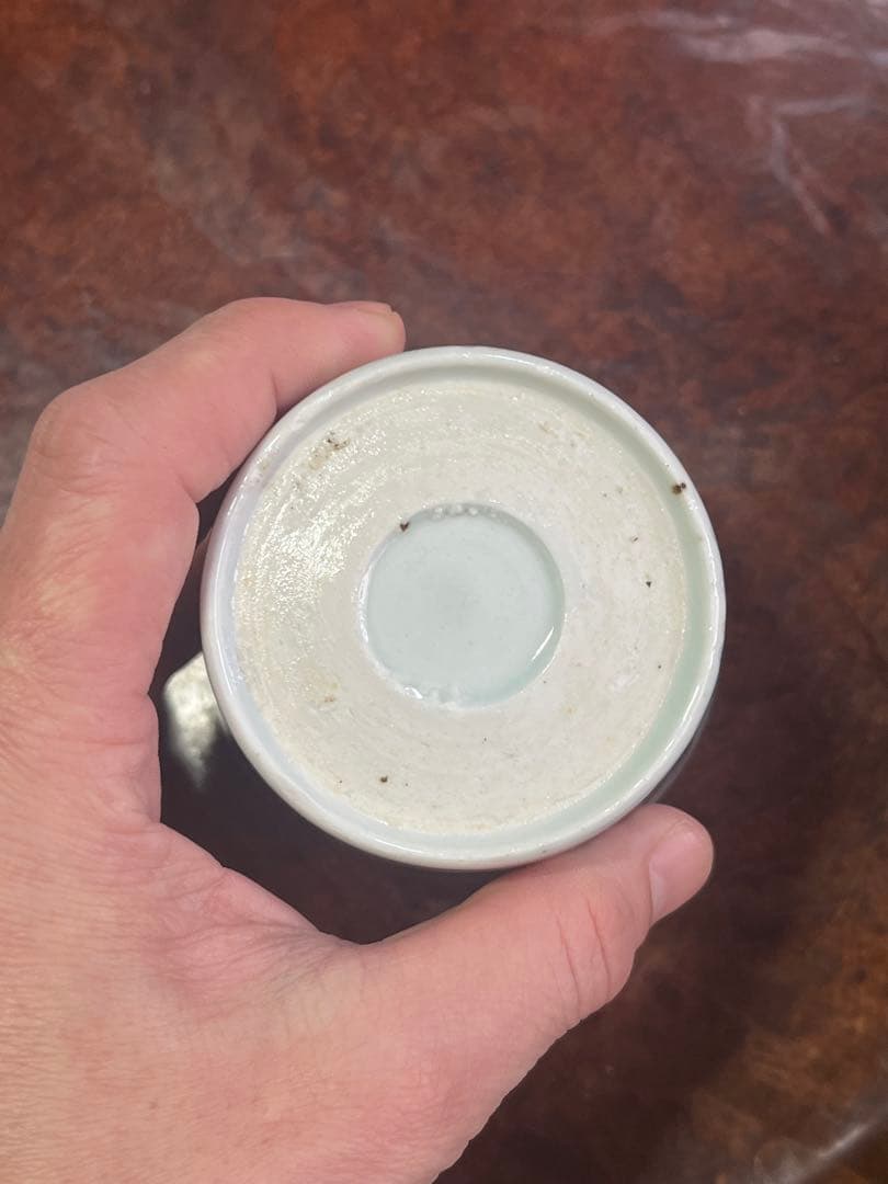 古伊万里　蕎麦猪口　そば猪口　兜　梅　鳥　染付