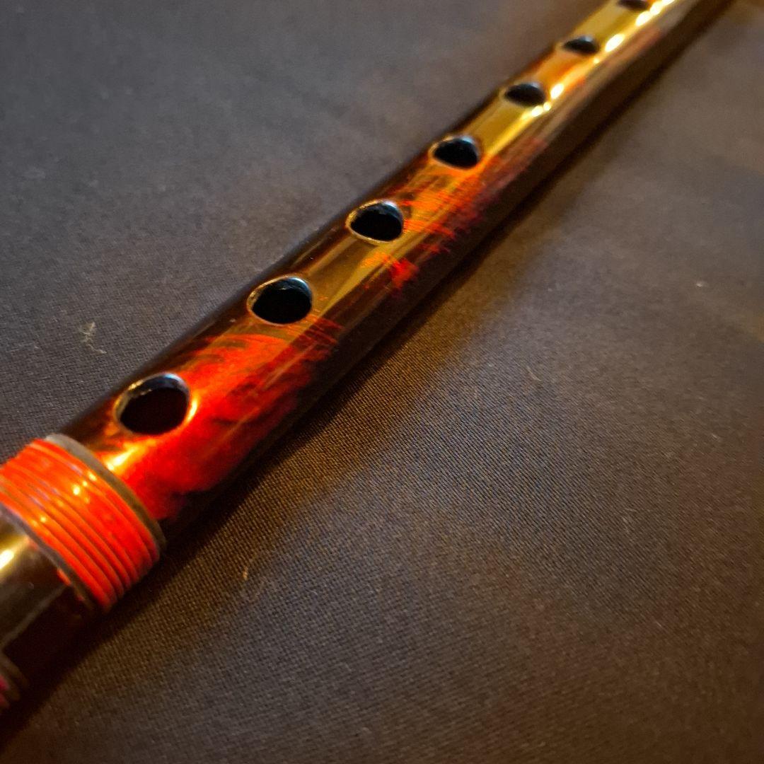 篠笛　古典調　7穴　五本調子　天地藤巻き　超鐵仕様　黒地／赤①