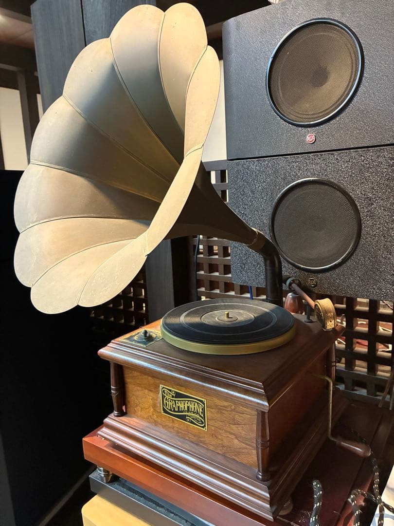 蓄音機 アンティーク グラモフォン 木製 大型ホーン 針無し