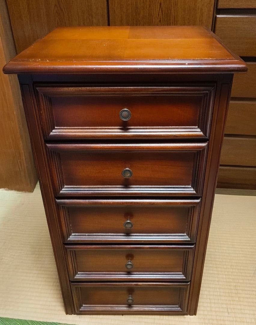 y*3様 ダークブラウン 木製 サイドテーブル 5引き出し