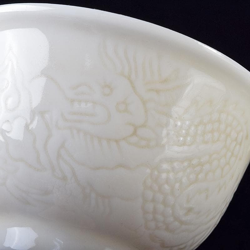 中国　徳化窯白磁　印刻　双龍文　煎茶碗　六客　V　8129E
