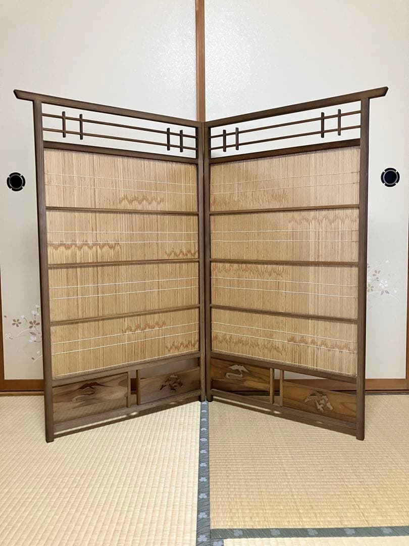 年末年始お値下げ　簾戸　衝立　漆塗り　ビンテージ　もう作れない　明治時代　建具