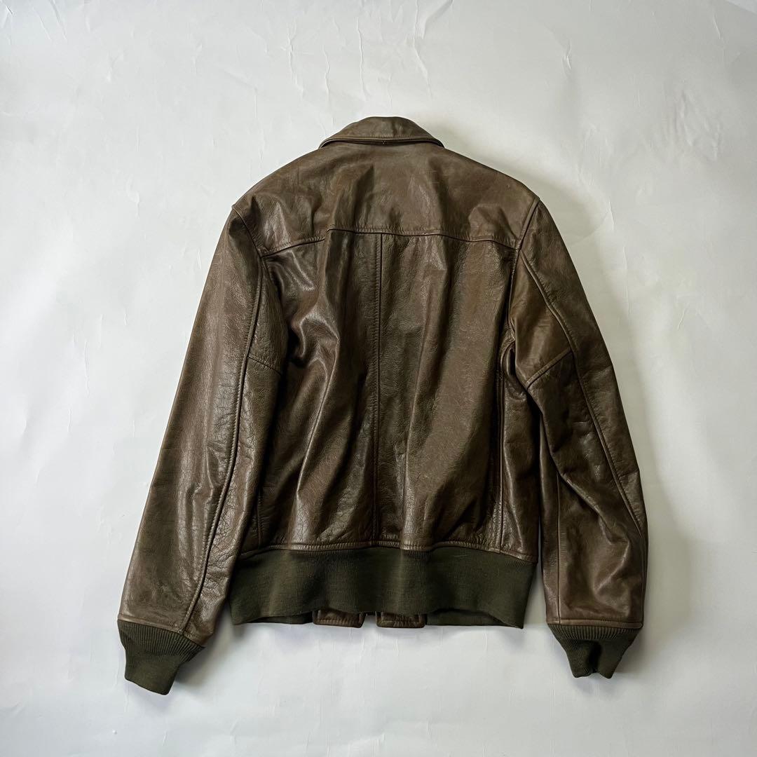 usa製 ショット レザージャケット 牛革 チェック 裏地 ブラウン 茶色 M