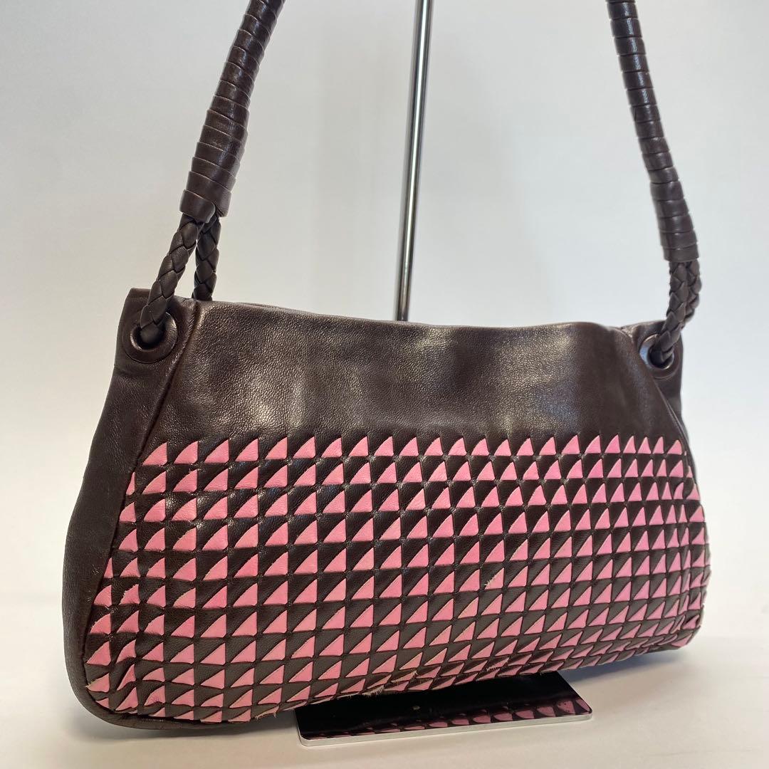 ボッテガヴェネタ ワンショルダーバッグ ブラウン×ピンク イントレチャート