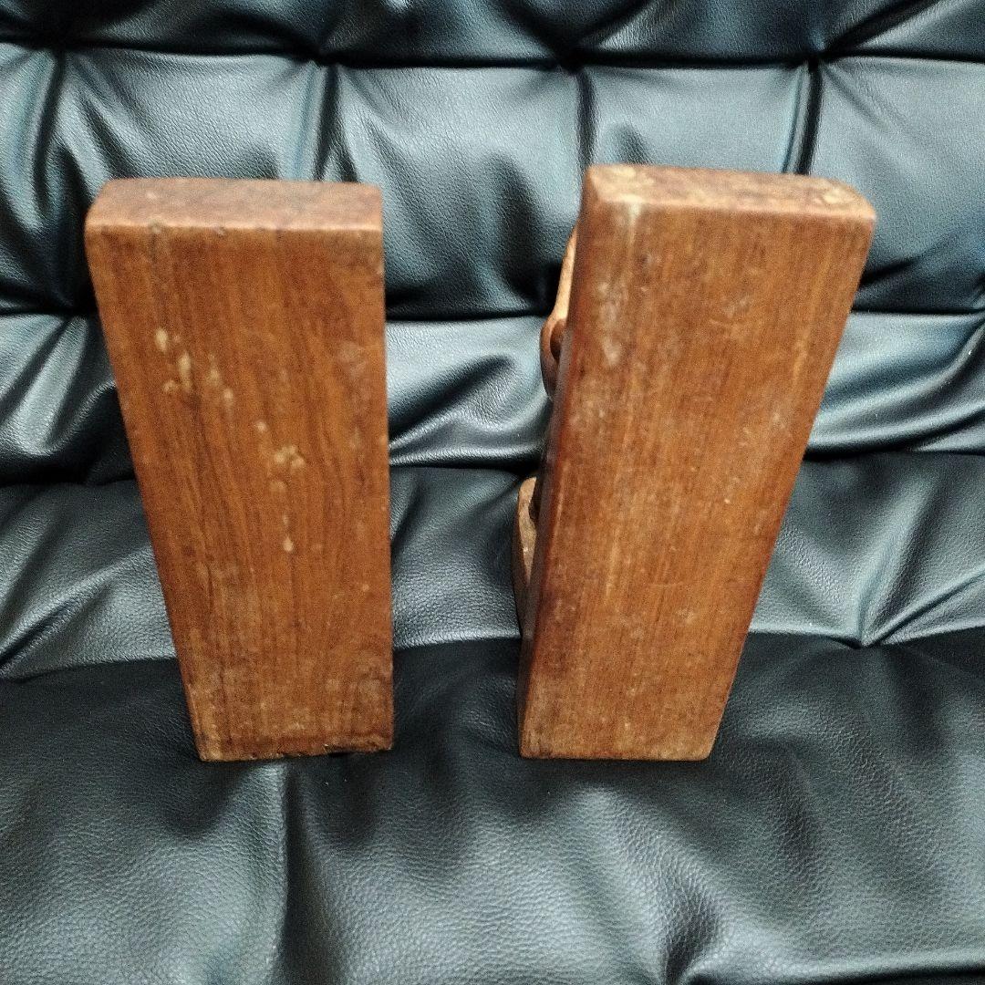 ブックエンド サイ 木彫 アンティーク レトロ 動物 アニマル