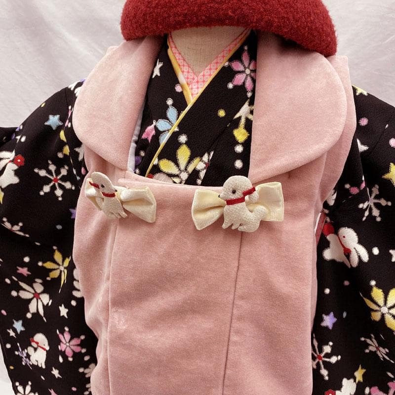 409ag27◎七五三 三歳 女児 被布フルセット ポンポネット◎未使用品