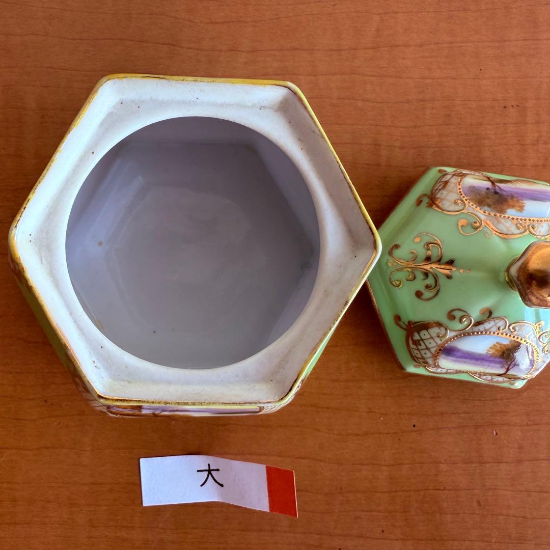 オールドノリタケ　里帰り　オクトゴナル　六角　蓋もの3点セット　金盛り