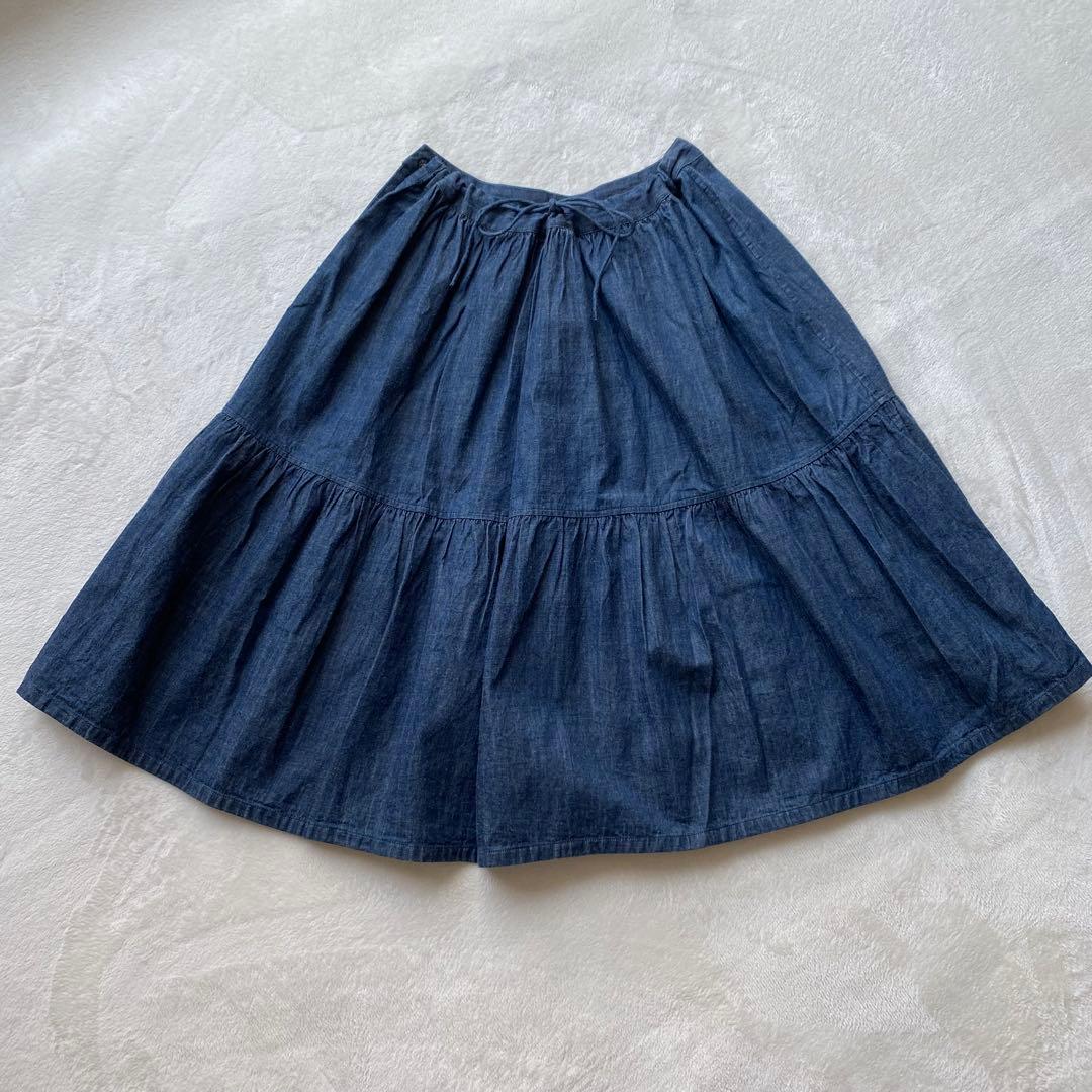 45rpm インディゴ コットンフレアティアードスカート ブルー サイズ3