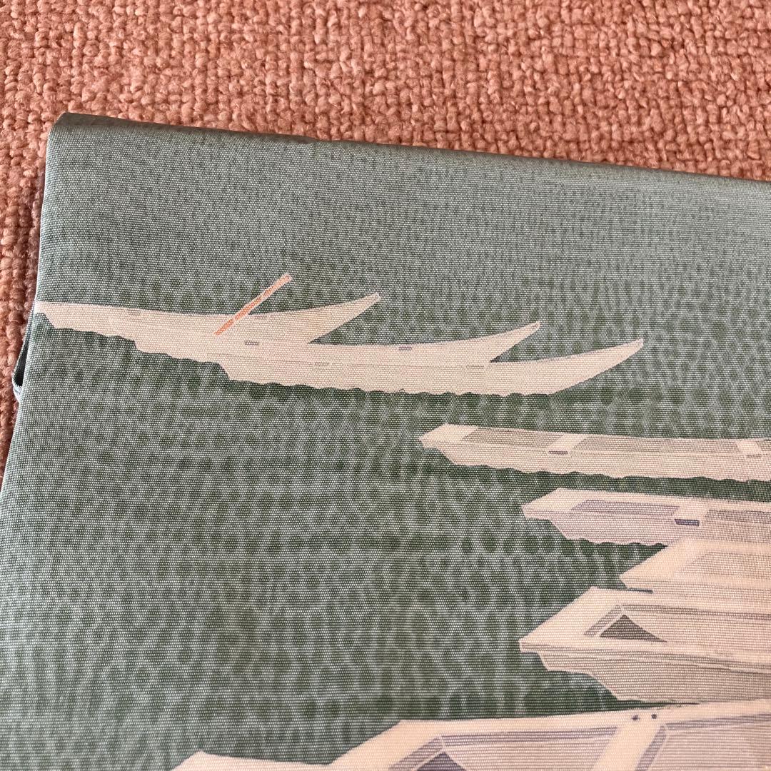 ①塩瀬　9寸名古屋帯　坂井教人　青磁色に舟