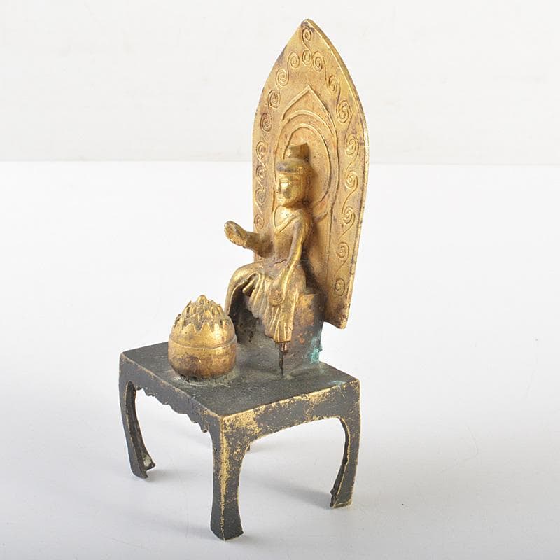 仏教美術　高麗～李朝時代　古銅鍍金　弥勒菩薩半跏像　時代箱　M　R7420