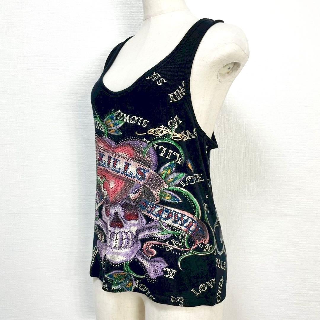 y2k❤️00s Ed Hardy ラブキル スカルロゴ ラインストーン トップス