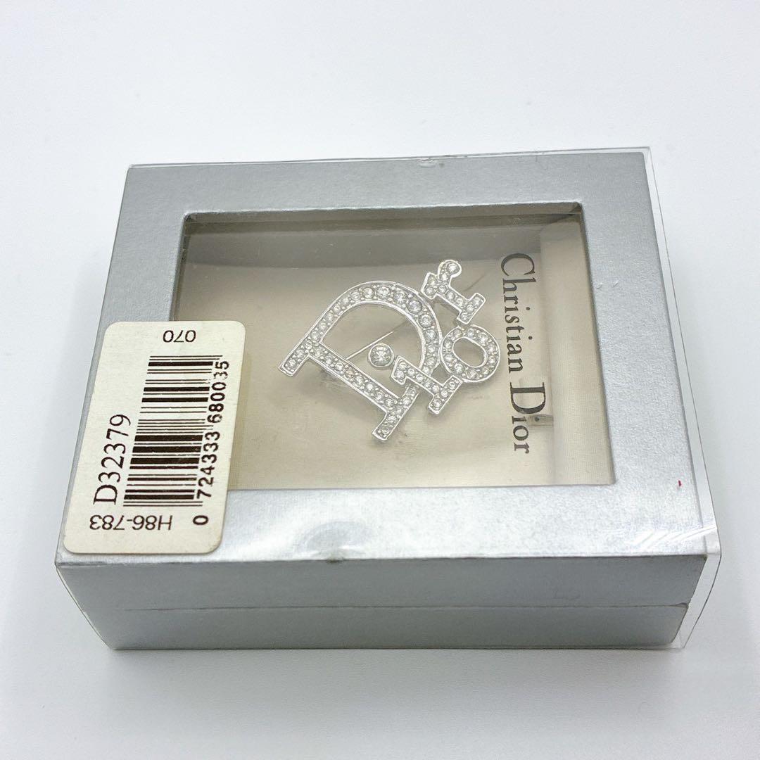 美品✨クリスチャンディオール Diorブローチ ラインストーン ロゴ シルバー