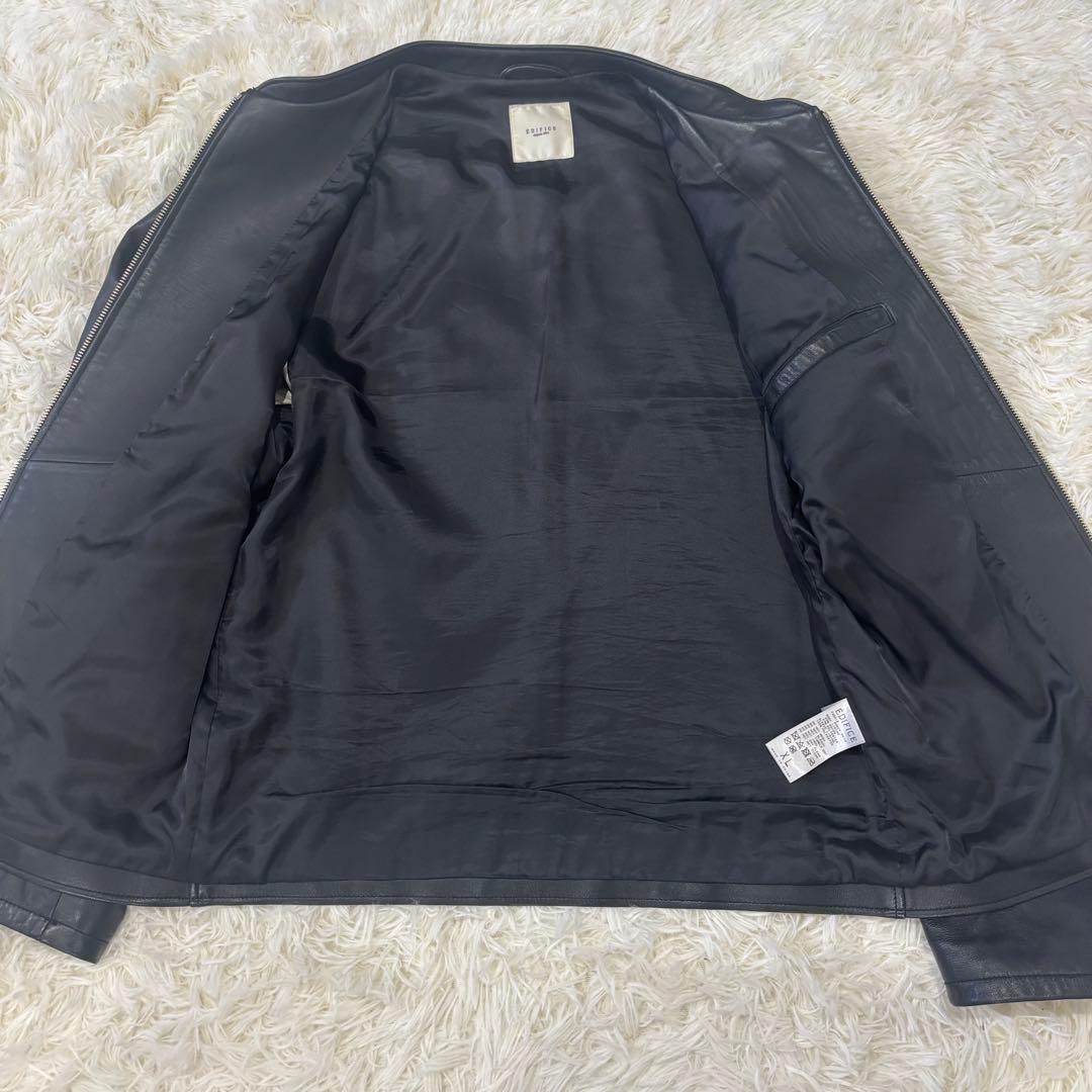 エディフィス XL ラムレザー シングルライダースジャケット 黒 大きいサイズ