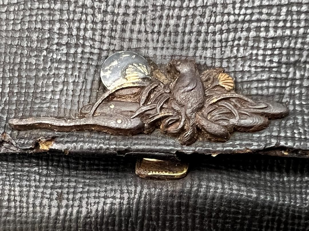 江戸明治時代　月と動物鉄金具　水晶玉根〆　純銀製キセル　重量約125g