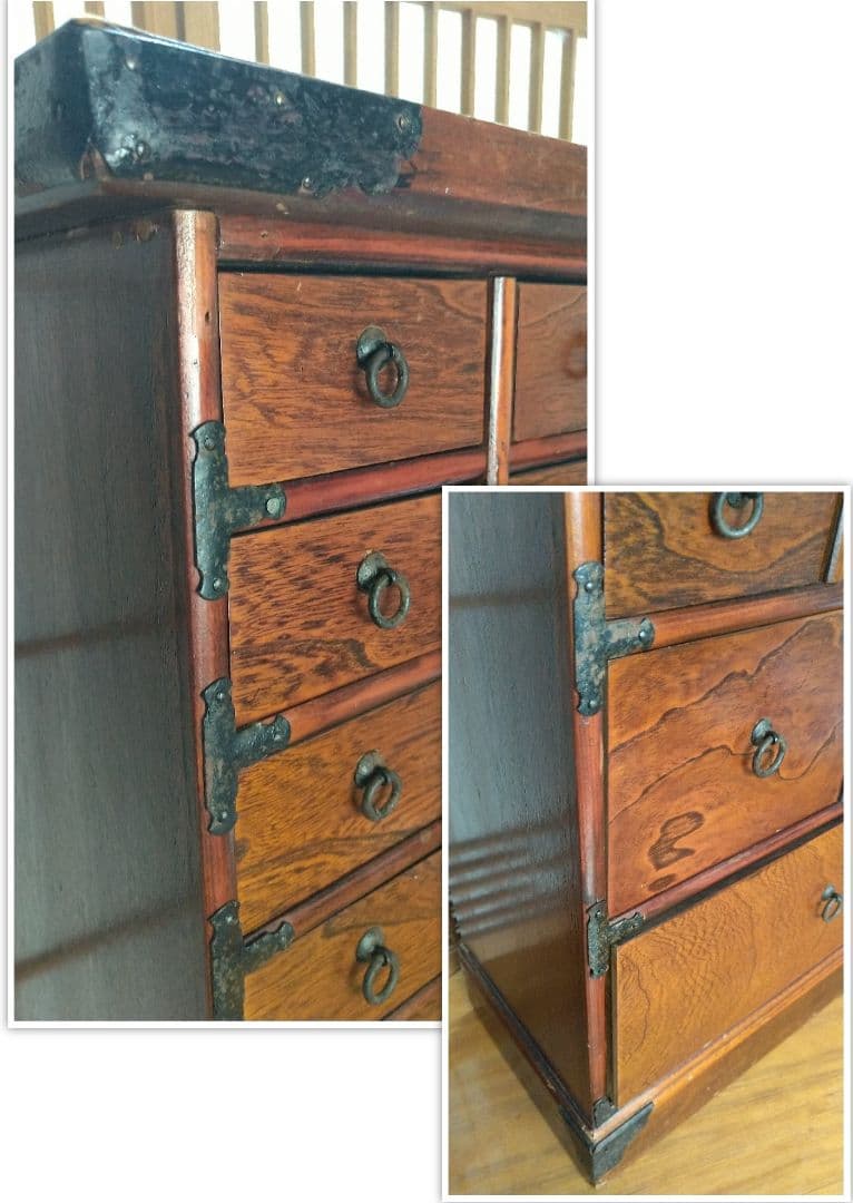 アンティーク！伝統的な和風 古木の薬箪笥 小15個・中2個・大1個の引き出し付き