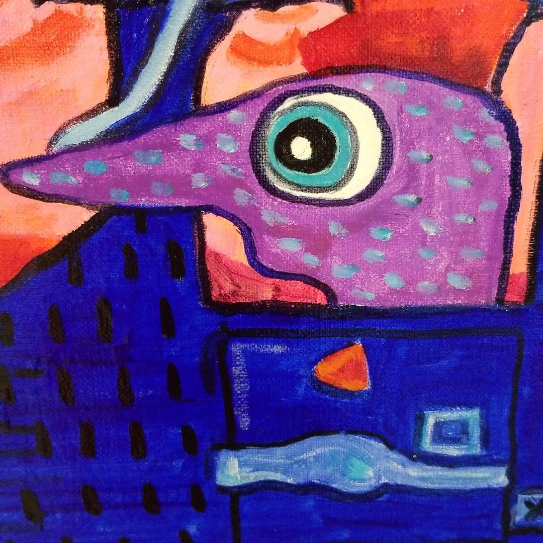 油絵　ロンロンロン　ドライブする鳥