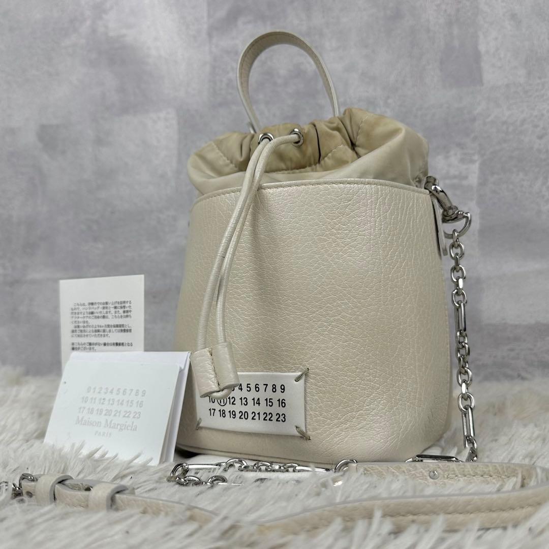 美品 メゾンマルジェラ レザー 2WAY ショルダーバッグ チェーン 5ac 白