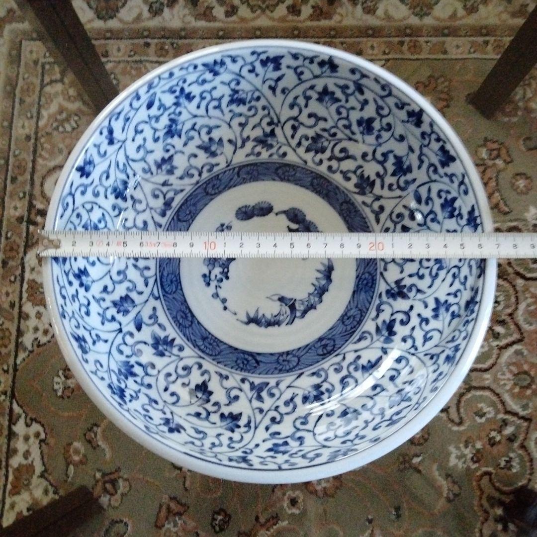 中国骨董大き目サイズ【松、竹、梅三友図染付青花洗】在銘旧家蔵希少貴重コレクション