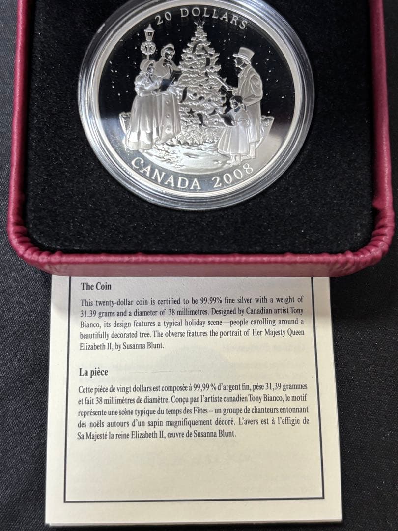 【純銀製】カナダ クリスマス・キャロルプルーフ純銀 1オンス　内外箱付き！