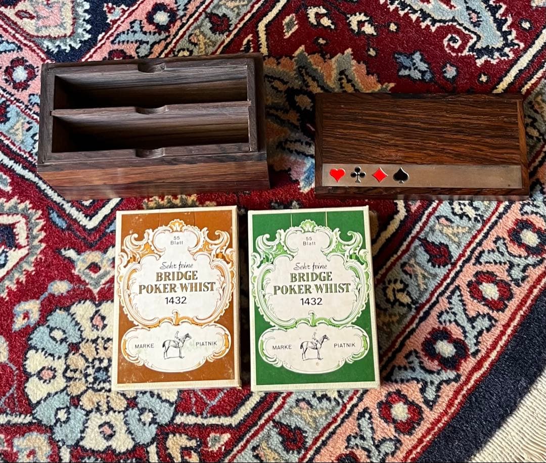 ヴィンテージ、デンマーク製/ブラジリアンローズウッドトランプケース/銀彫刻