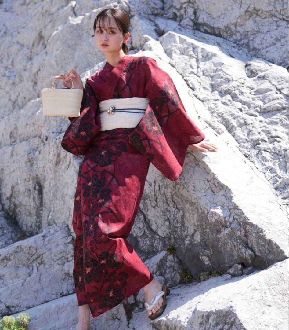 utatane浴衣 赤 浴衣 帯 下駄 ベルト 髪飾り5点セット