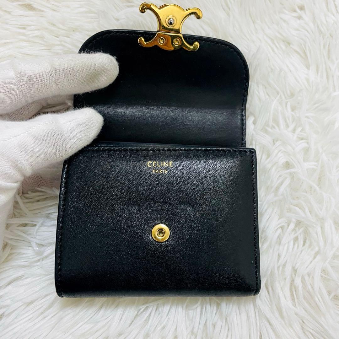 極美✨付属完備✨セリーヌ 三つ折り財布 トリオンフ レザー ブラック