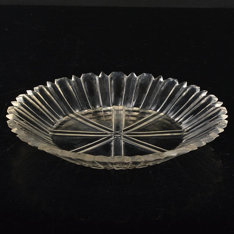 工芸ガラス　ギアマン切子クリスタルガラス　皿　時代箱付　V　R7069