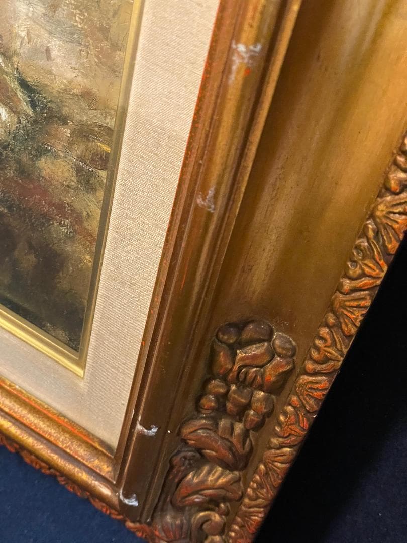 【模写】千本裕三「教会の見える丘」風景画　油彩画　額装　サイン有り　F15号