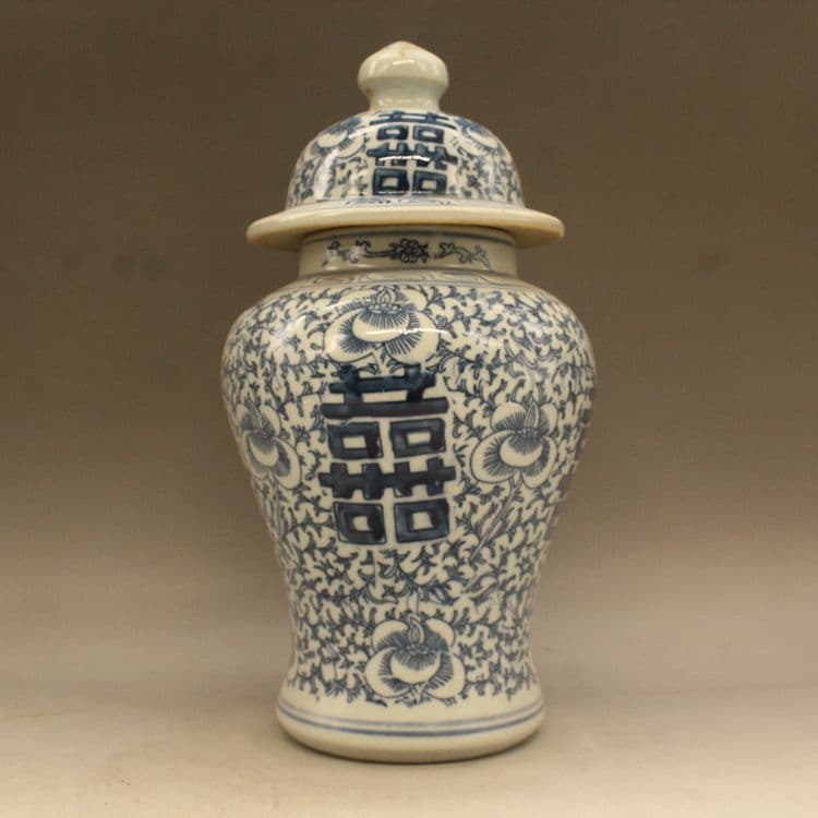 清光緒青花双喜纏枝蓮将軍壺 景徳鎮 陶磁器 装飾品 現代工芸品 美術品 置物