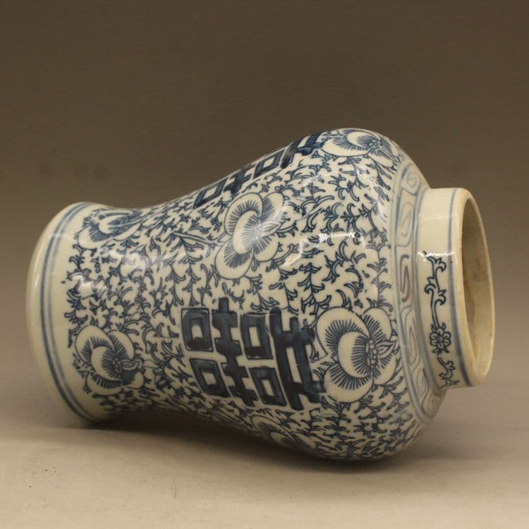 清光緒青花双喜纏枝蓮将軍壺 景徳鎮 陶磁器 装飾品 現代工芸品 美術品 置物