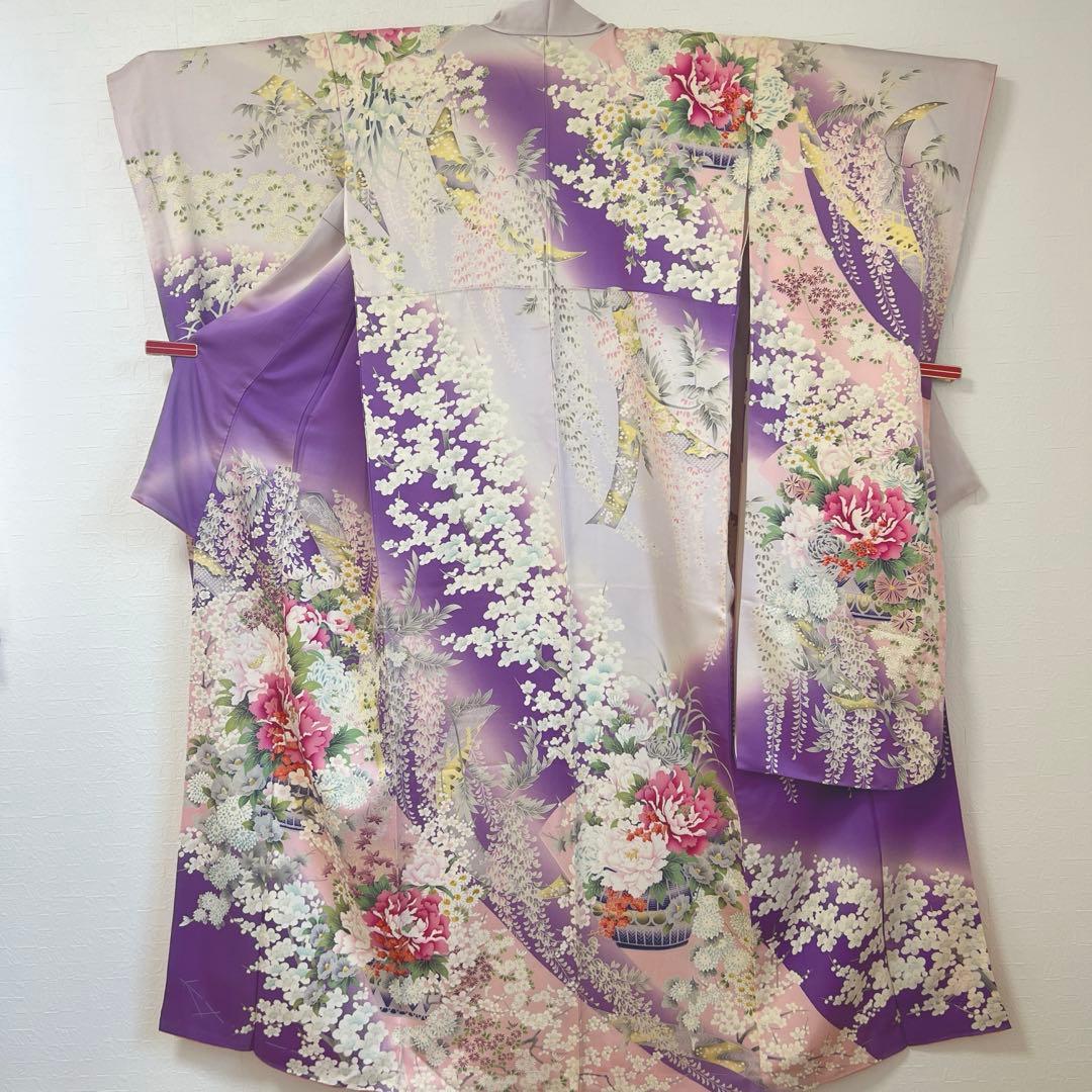 473 振袖フルセット 正絹 薄紫 桃 ピンク 金彩 駒刺繍 暈し染め お上品