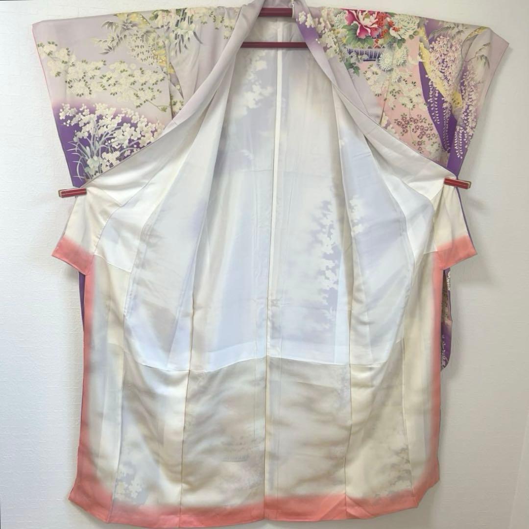 473 振袖フルセット 正絹 薄紫 桃 ピンク 金彩 駒刺繍 暈し染め お上品