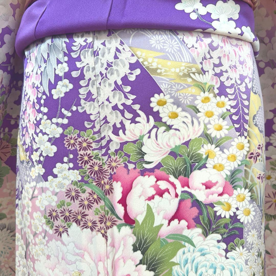 473 振袖フルセット 正絹 薄紫 桃 ピンク 金彩 駒刺繍 暈し染め お上品