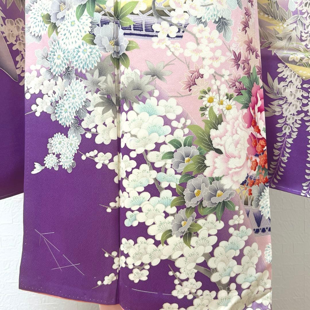 473 振袖フルセット 正絹 薄紫 桃 ピンク 金彩 駒刺繍 暈し染め お上品