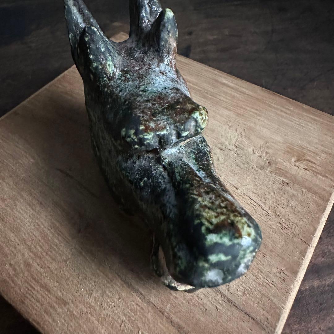 【珍品】美濃焼 織部焼 香道具 龍の頭型香合  龍頭香合 陶印あり 骨董