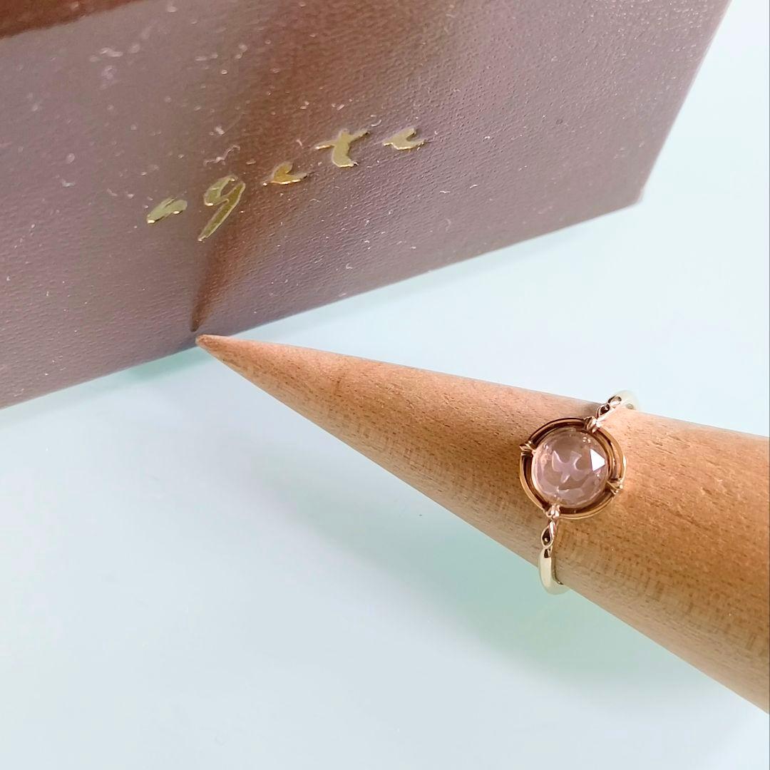 ①　リング　agete　K10 ゴールド　限定　鳥　ローズクォーツ　 13号