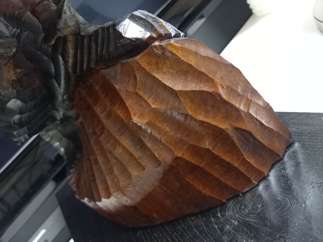 北海道　農民　民芸　大型　木彫り　硝子目　鮭背負い熊　台座　付属