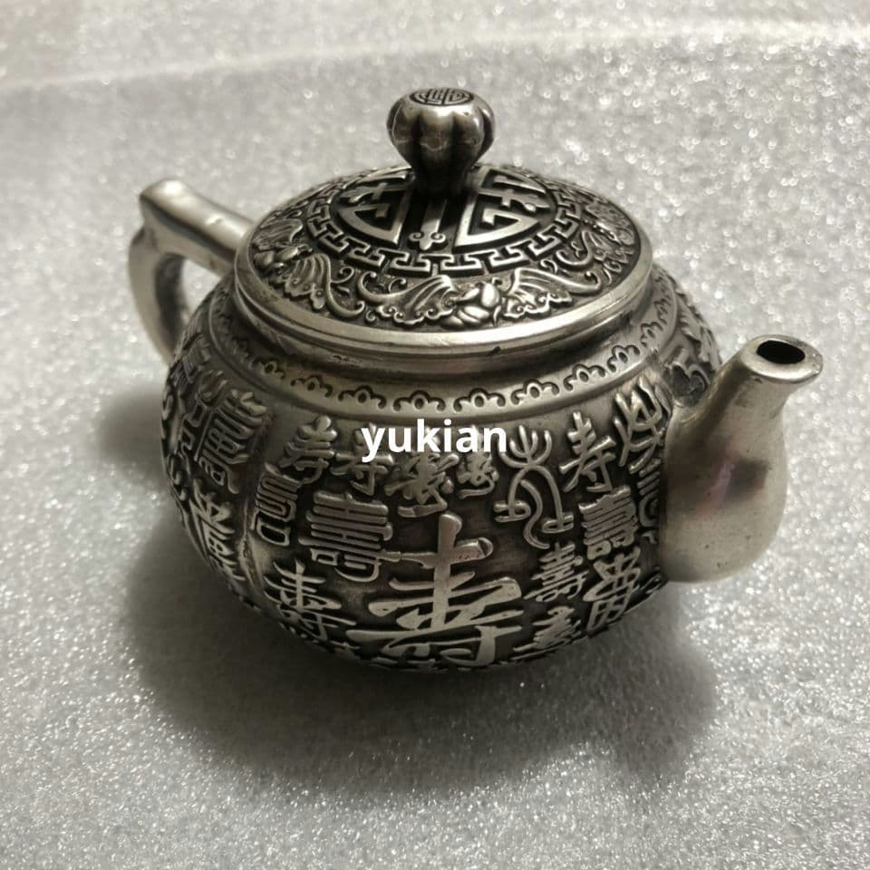 銅製 浮彫 万寿茶壺 観賞壺 茶道具 香道具 装飾品 工芸品 美術品