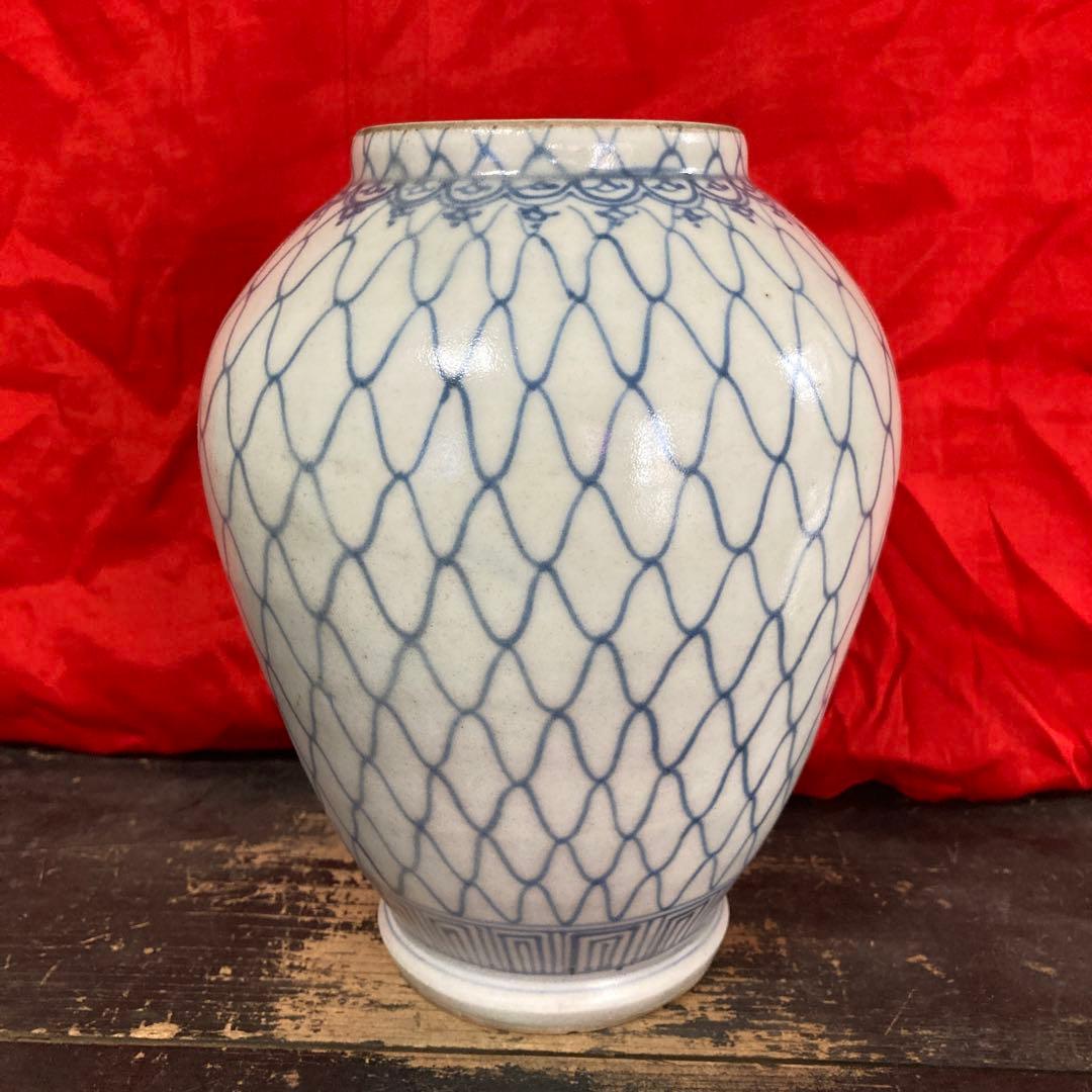 古伊万里　染付　壺　網目文