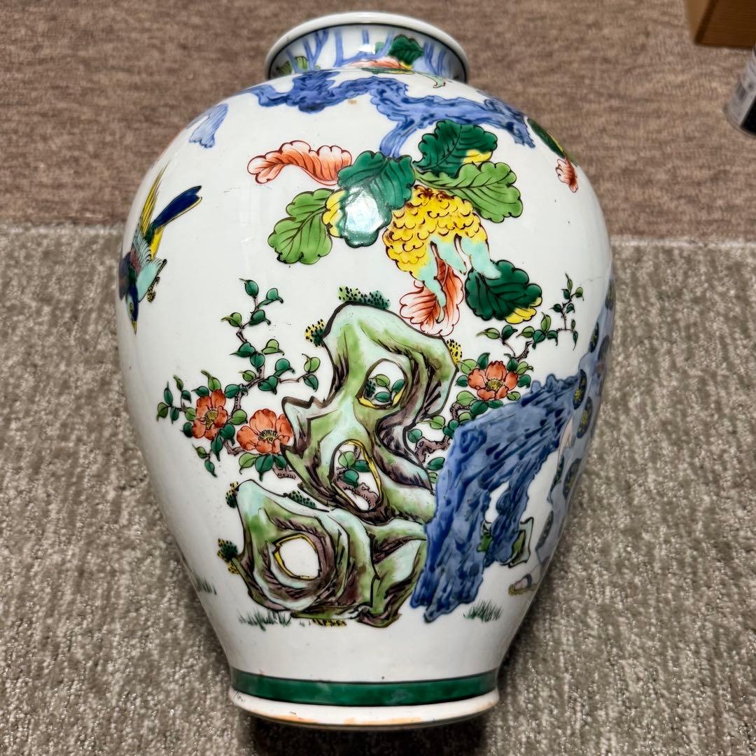 九谷 染付 色絵 仙人細密絵付花瓶 壷 古美術品(花器花入)