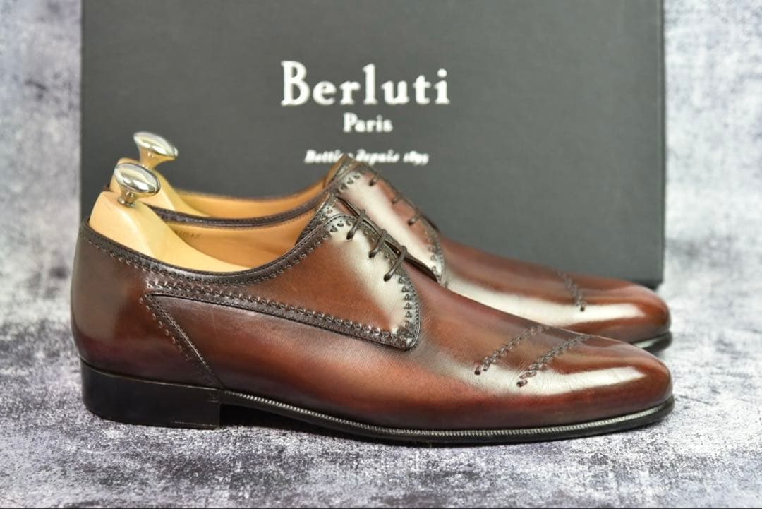 純正ツリー付　ベルルッティ　パティーヌ　ダービー　ガレ　サイズ8　ダークブラウン