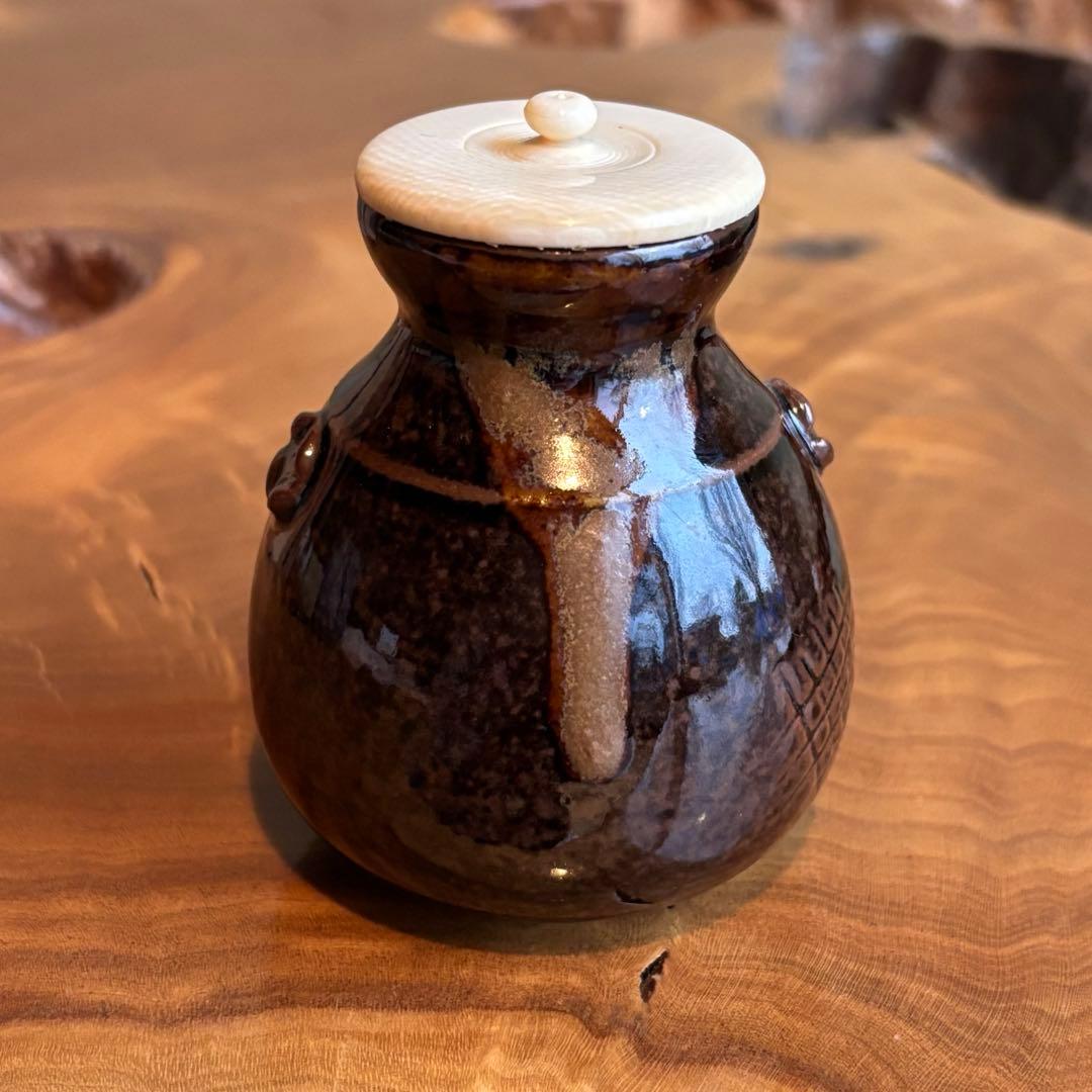 膳所焼 茶入 陽炎園 侘助写 茶道具 共箱