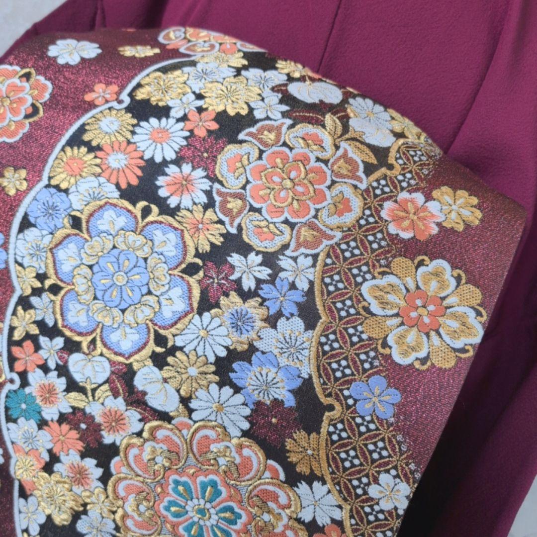 色無地　着物　フルセット　正絹　マゼンタ　赤紫　しつけ糸　O10