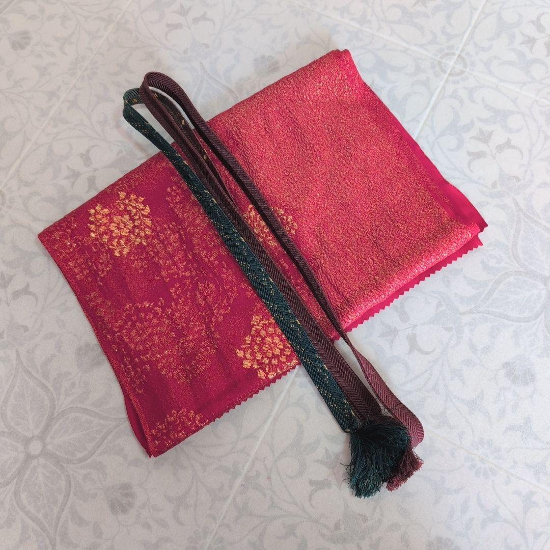 色無地　着物　フルセット　正絹　マゼンタ　赤紫　しつけ糸　O10