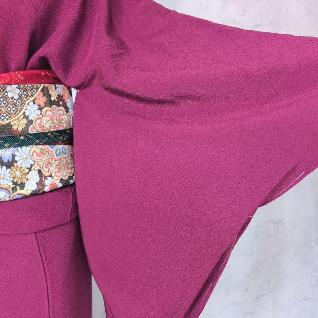 色無地　着物　フルセット　正絹　マゼンタ　赤紫　しつけ糸　O10