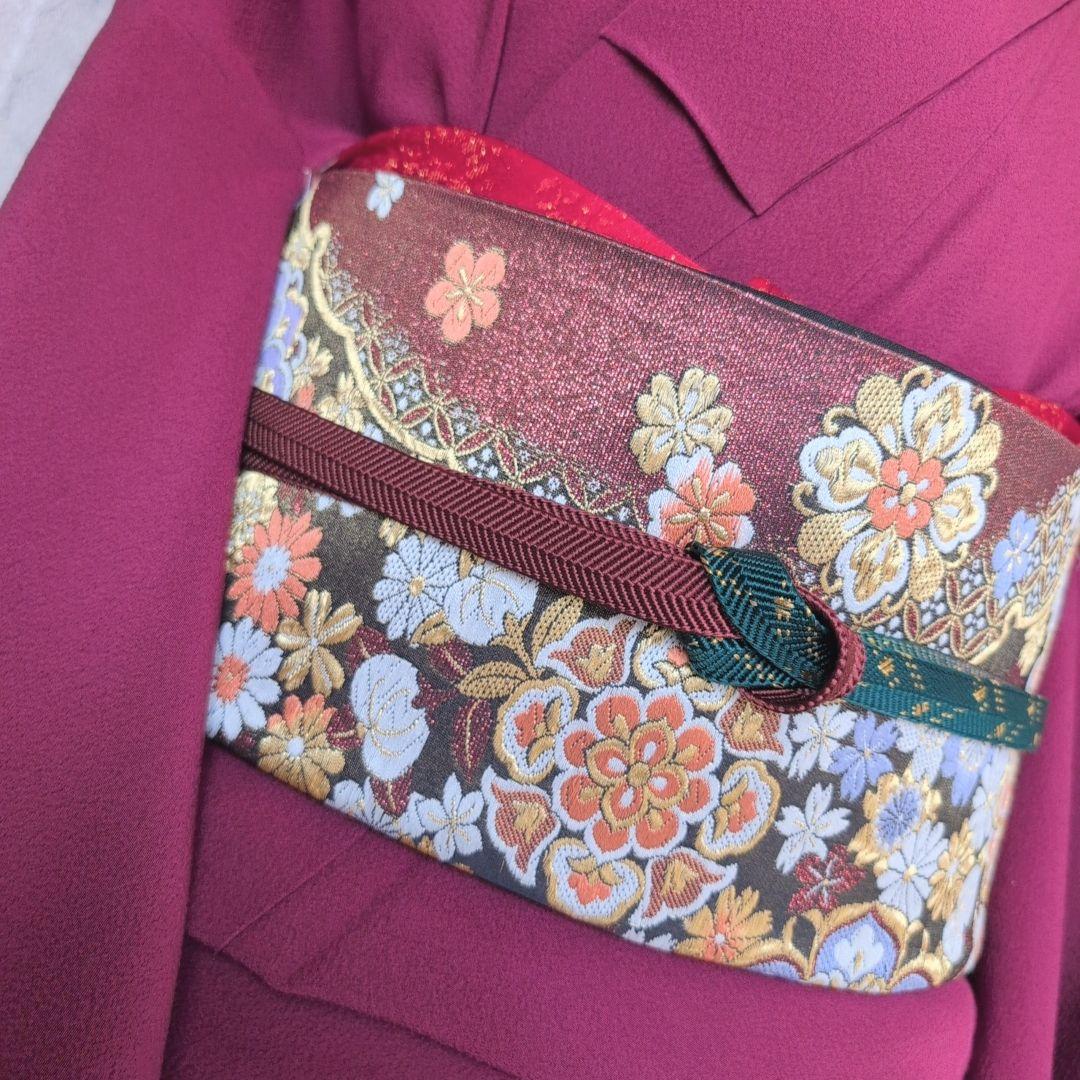 色無地　着物　フルセット　正絹　マゼンタ　赤紫　しつけ糸　O10