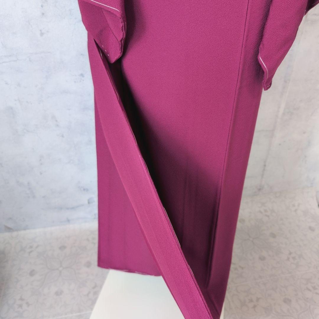 色無地　着物　フルセット　正絹　マゼンタ　赤紫　しつけ糸　O10